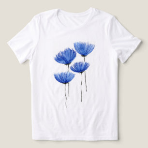 T-shirt En Tri-matière Illustration Florale Bleue Élégante - Esthétique D
