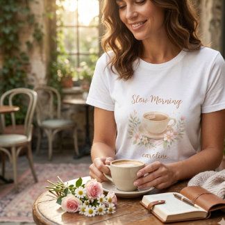 T-shirt En Tri-matière Illustration florale et café à l'aquarelle cosy