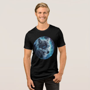T-shirt En Tri-matière Impression de galaxie de loup aux yeux bleus étoil