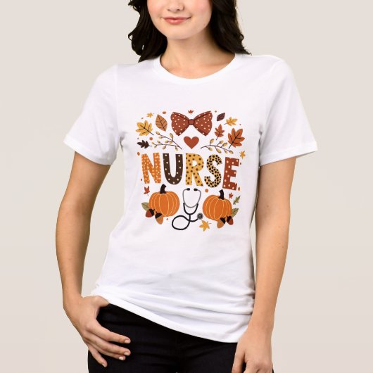 T-shirt En Tri-matière Infirmière personnalisée - Citrouille mignon et fe (Recto)
