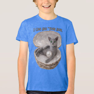 T-shirt En Tri-matière Je peux voir votre âme Dessin drôle de chat bleu r