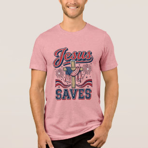 T-shirt En Tri-matière Jésus Sauve Chemise Chrétienne Patriotique Vintage