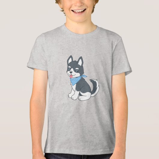 T-shirt En Tri-matière Joli Cartoon Husky Chien chiot (Recto)