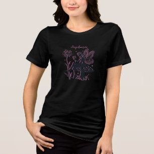 T-shirt En Tri-matière Joli champignon et fleur de fée noir et rose