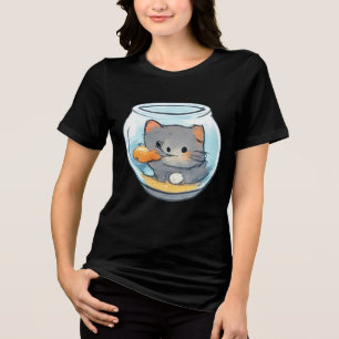T-shirt En Tri-matière Joli Chat dans un Bocal à Poissons