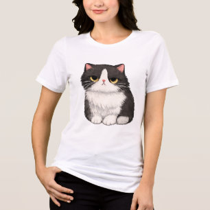 T-shirt En Tri-matière Joli Chat Noir et Blanc