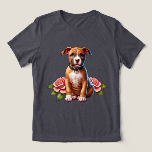 T-shirt En Tri-matière Joli chiot Brown avec Rose (Design Recto)