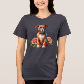 T-shirt En Tri-matière Joli chiot Brown avec Rose (Recto)