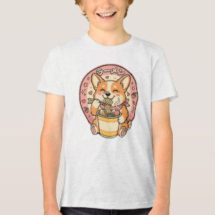 T-shirt En Tri-matière Joli Corgi mangeant des Ramen Kawaii Nouilles Japo