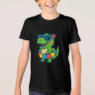 T-shirt En Tri-matière Joli Dino d'été avec lunettes de soleil et Floatie
