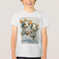 Joli lapin dansant avec casque pour enfants T-shir