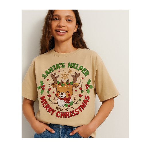 T-shirt En Tri-matière Joli Renne L'aide de Noël de Papa Noël