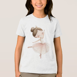 T-shirt En Tri-matière Jolie ballerine étoiles roses dorées fille aquarel