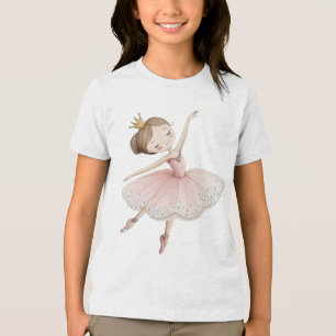 T-shirt En Tri-matière Jolie princesse ballerine tutu rose aquarelle or