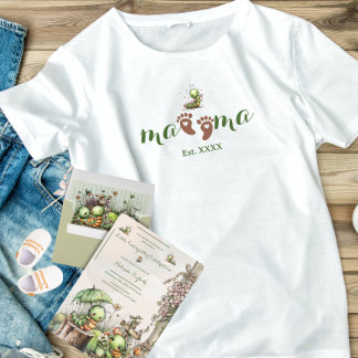 T-shirt En Tri-matière Jolis Petits Pieds de Bébé Brun Cœur Maman et Chen