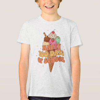 T-shirt En Tri-matière Joyeux 100 Jours d'École Crème Glacée Groovy Rétro