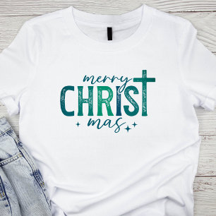 T-shirt En Tri-matière Joyeux Christ mas Christian Religieux Gras Vert