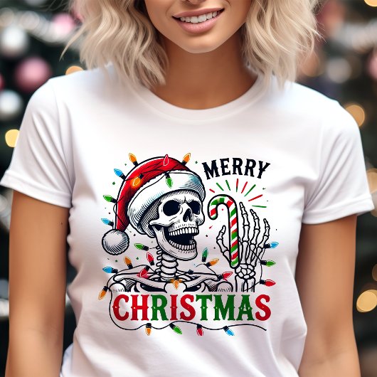T-shirt En Tri-matière Joyeux crâne de Noël Lumières de vacances