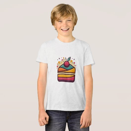 T-shirt En Tri-matière Joyeux gâteau d'anniversaire Jeune Tri-Blend (Recto plein)