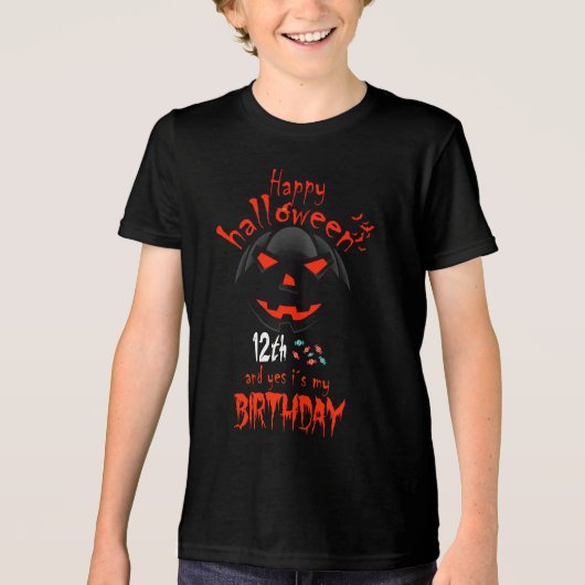 T-shirt En Tri-matière Joyeux Halloween Et oui c'est mon 12e anniversaire (Recto)