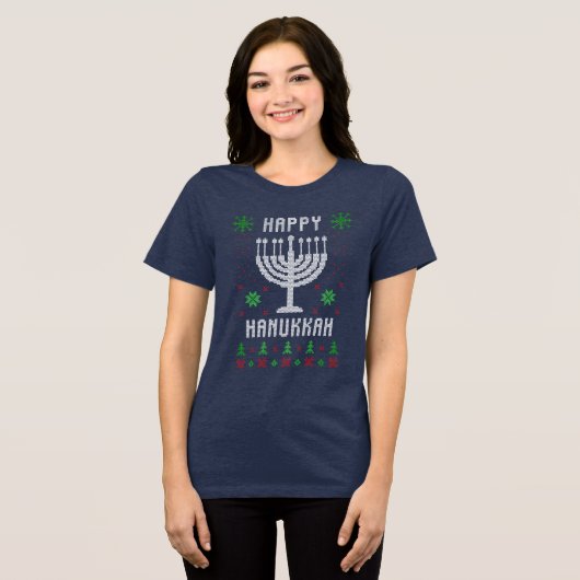 T-shirt En Tri-matière Joyeux Hanoukka Menorah Sweater (Recto plein)