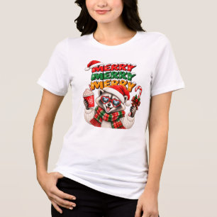 T-shirt En Tri-matière Joyeux Joyeux Joyeux Noël Raton Laveur Chocolat Ch