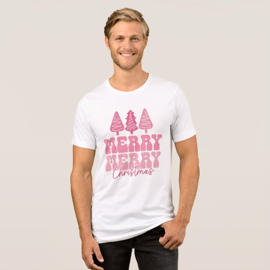 T-shirt En Tri-matière Joyeux Joyeux Noël - Conception des Fêtes Rose (Recto plein)