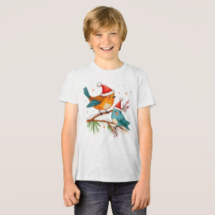T-shirt En Tri-matière Joyeux Noël Deux oiseaux amoureux