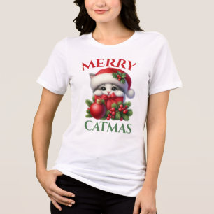 T-shirt En Tri-matière Joyeux Noël Festif de chat animal de compagnie