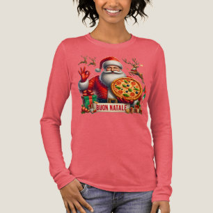 T-shirt En Tri-matière Joyeux Noël Italien Père Noël avec Pizza & Renne