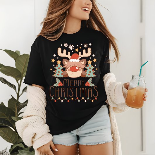 T-shirt En Tri-matière Joyeux Noël mignon renne Whimsical Festin