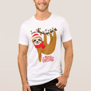 T-shirt En Tri-matière Joyeux Noël Paresseux Animaux de Fête Mignons