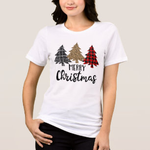 T-shirt En Tri-matière Joyeux Noël Plaid Arbres de Noël