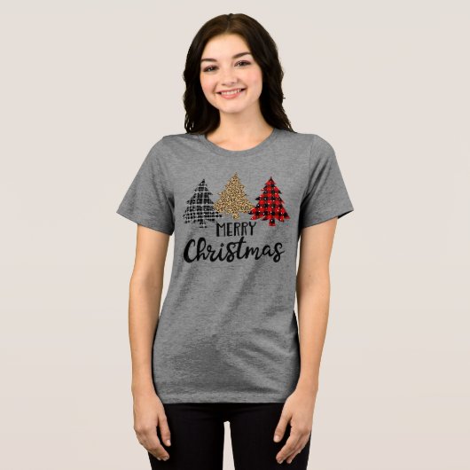 T-shirt En Tri-matière Joyeux Noël Plaid Arbres de Noël (Recto plein)