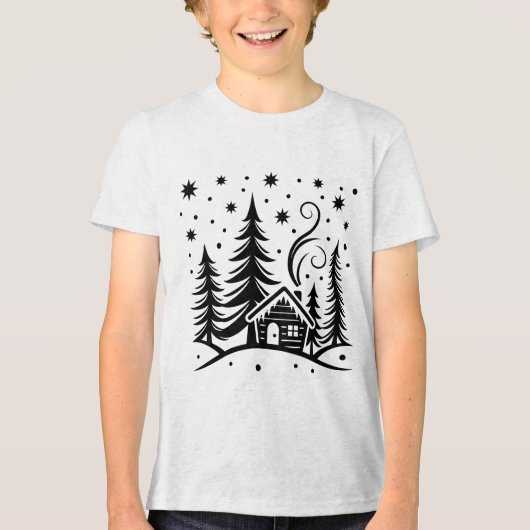 T-shirt En Tri-matière Joyeux Noël Wonderland Trees Maison et étoiles (Recto)