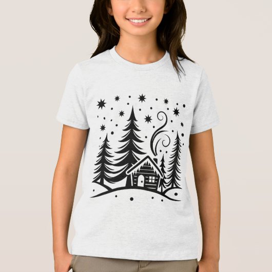 T-shirt En Tri-matière Joyeux Noël Wonderland Trees Maison et étoiles (Recto)