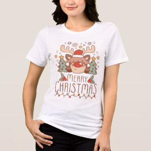 T-shirt En Tri-matière Joyeux Renne Mignonne Noël Merry Christmas
