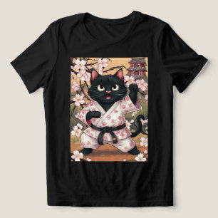 T-shirt En Tri-matière Karate de Chat Noir Kimono Mignon