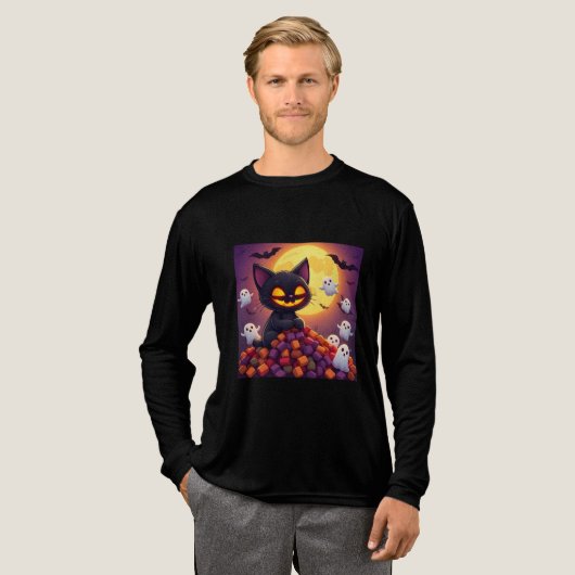 T-shirt En Tri-matière Kawaii Halloween Art Chat Noir (Recto complet)
