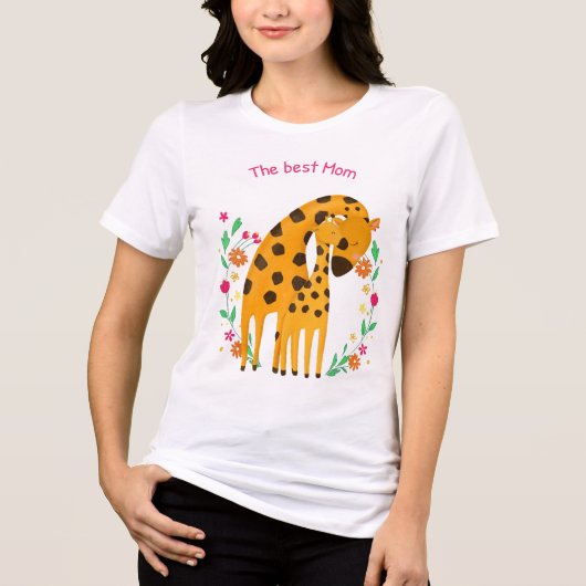T-shirt En Tri-matière "La Meilleure Maman" Mère et bébé Giraffe mignonne (Recto)