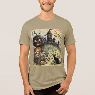 T-shirt En Tri-matière La nuit d'Halloween : Le citrouille noir effrayant