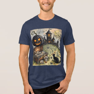 T-shirt En Tri-matière La nuit d'Halloween : Le citrouille noir effrayant
