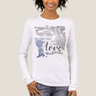 T-shirt En Tri-matière "L'amour fonctionne" Gris Bleu Batik Motif île T