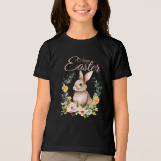 T-shirt En Tri-matière Lapin de Pâques à l'aquarelle avec couronne floral