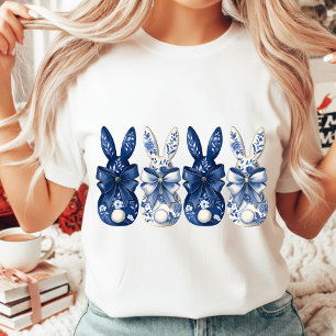 T-shirt En Tri-matière Lapin de Pâques en Chinoiserie Bleu Blanc Floral P