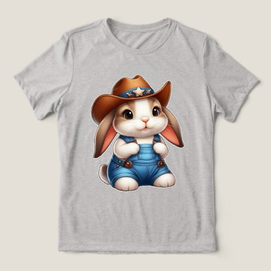 T-shirt En Tri-matière Lapin en tenue Cowboy avec Casquette et coutures (Design Recto)