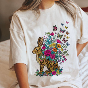 T-shirt En Tri-matière Lapin Floral Imprimé Léopard Avec Papillons
