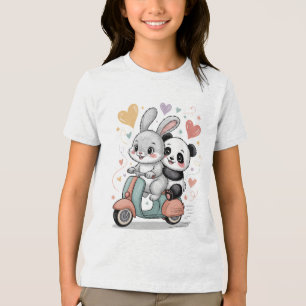 T-shirt En Tri-matière Lapin mignon et couple de pandas sur une illustrat