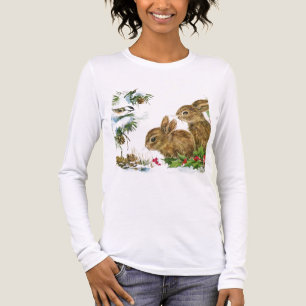 T-shirt En Tri-matière Lapins et oiseau s'amusent dans la neige