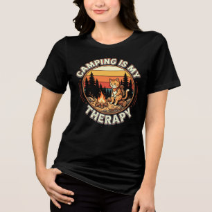 T-shirt En Tri-matière Le Camping Est Ma Thérapie Chat Amoureux Aventure